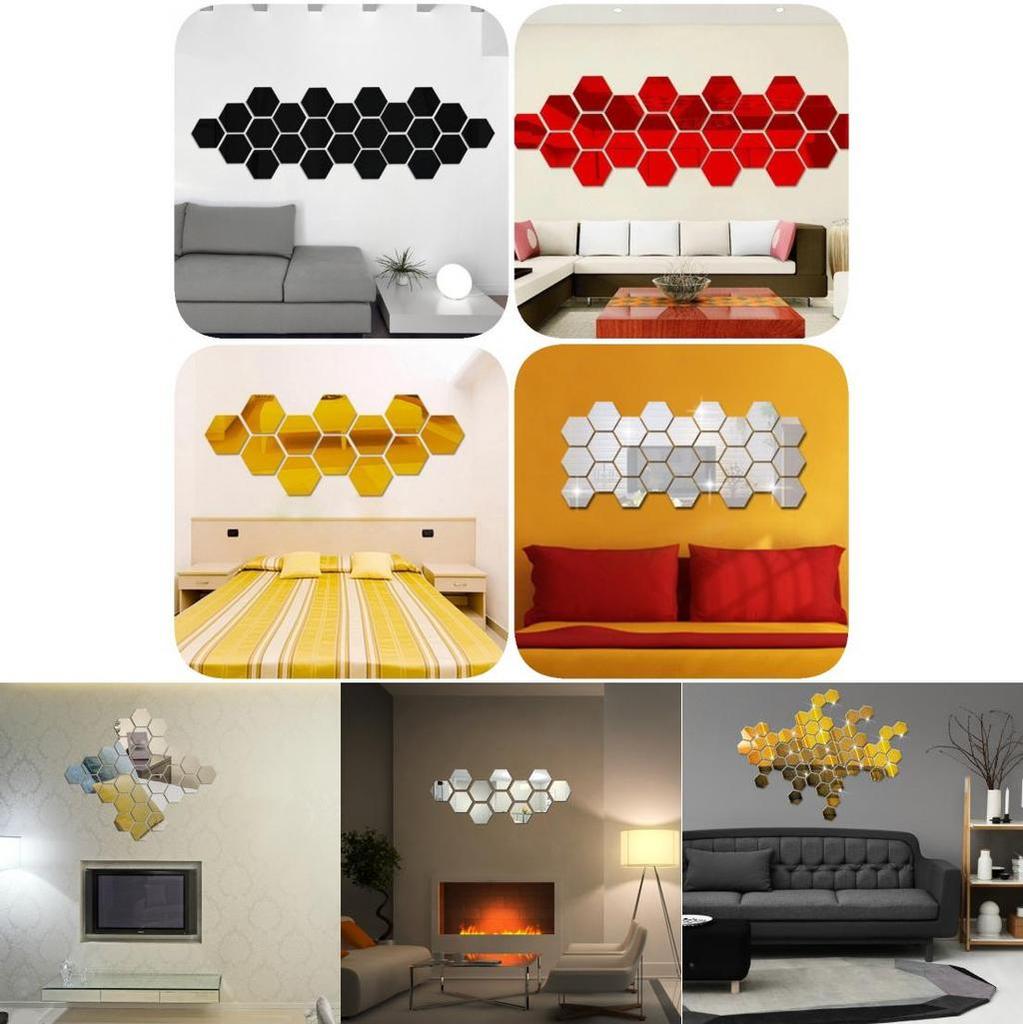Elegante silberne sechseckige Acryl-3D-Spiegelwandaufkleber für Wohnzimmer und Schlafzimmer