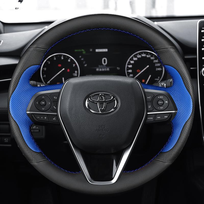 hand-stitched Anti-slip black red Genuine Leather Steering Wheel Cover For Toyota Avalon Camry Crown 2018-2019 Corolla 2018-2020