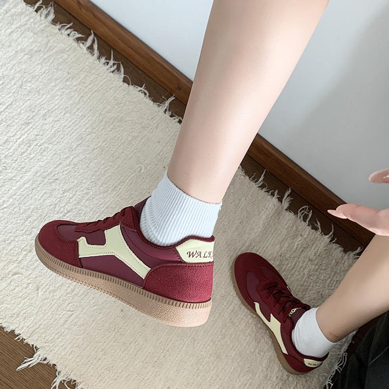 Foreign Trade Large Size Sports Shoes Spring 2025 New Fashion Training Shoes Retro Burgundy Single Shoes