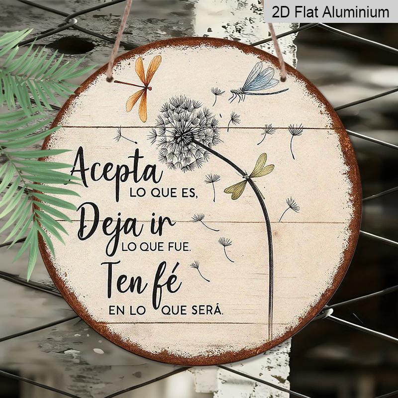 2D Flat, 1pc Round Aluminum Hanging Sign, Vintage Metal Plaque About "Accept, Let Go, Keep Faith", Inspirational Decorative Sign, Suitable for
