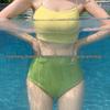 Women's Solid Color High Waist Bikini with Flesh-Covering Panel, Slimming Design, Pure Desire Style, and Color Block for Small Chest