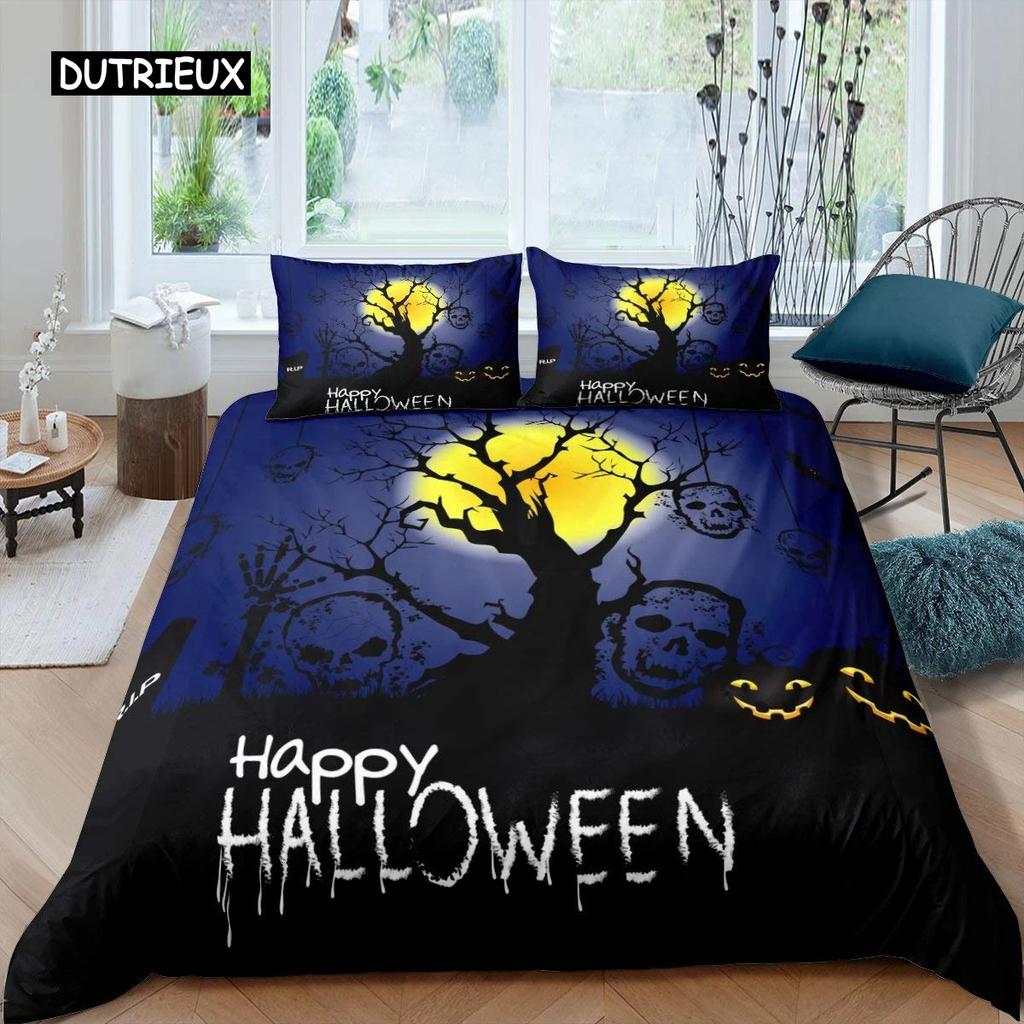 Pościel Królowa Król Motyw Horroru Poszewka na Kołdrę Gotycka Upiorna Poliester Poszewka na Kołdrę Gałęzie Szara Poszewka na Kołdrę Drzewo Halloweenowe