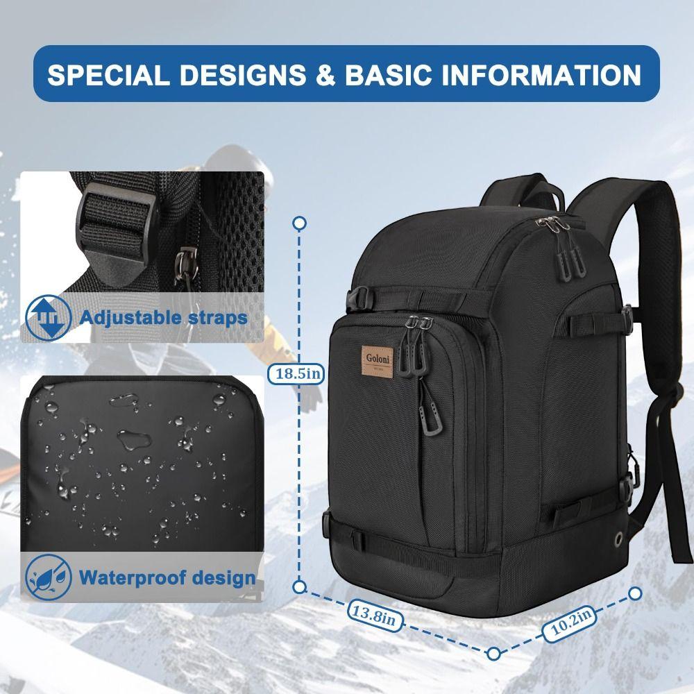 Durable 50L Ski Boot Bag Large Capacity Adjustable Ski Bag Breathable Waterproof Snowboard Boot Bag for Helmet Ski Shoes Goggles