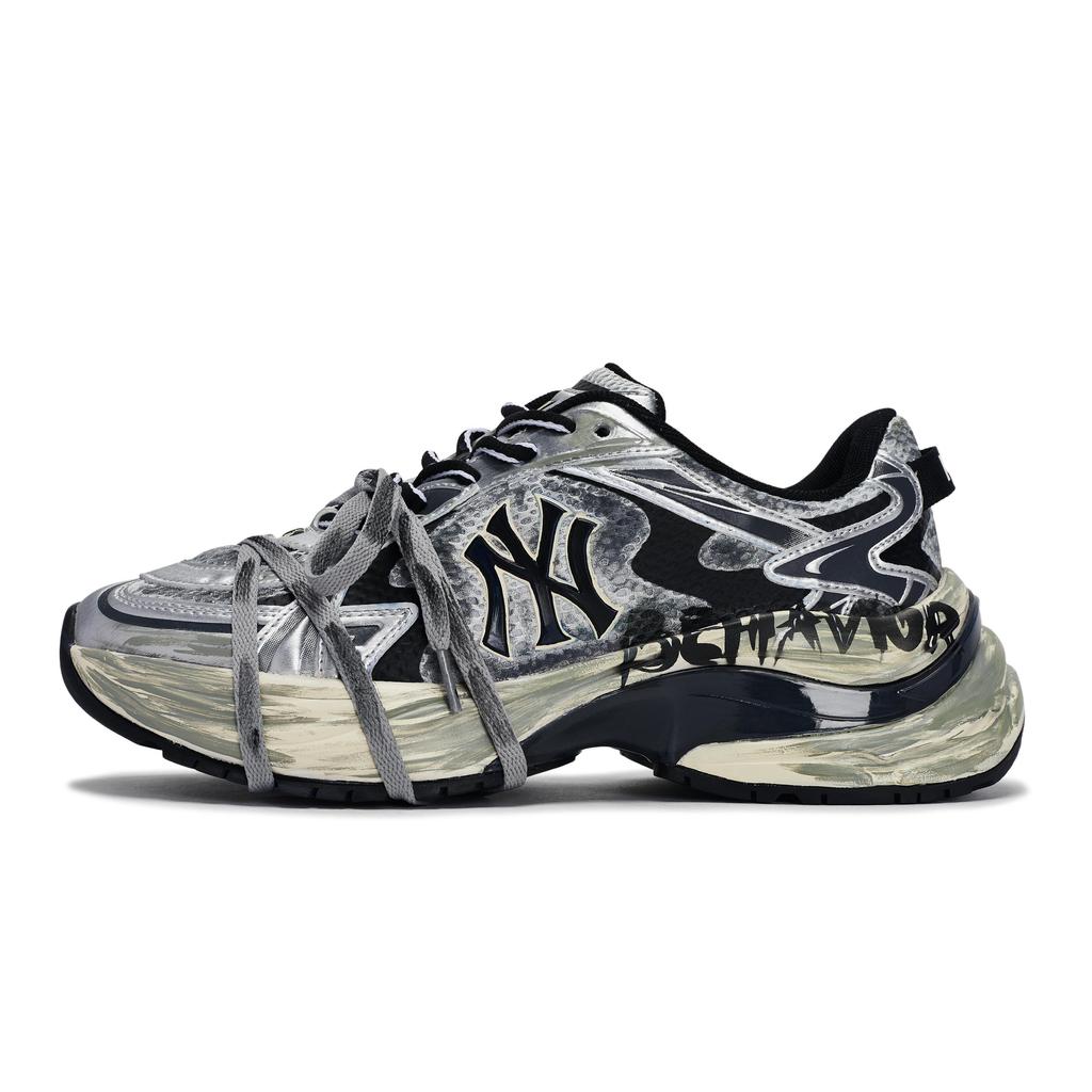 MLB New York Yankees Slip Resistant Abrasion Resistant Low top Running Shoes Unisex Black Gray Silver 3ARNSPL4N-50SIS(Team80BOX)