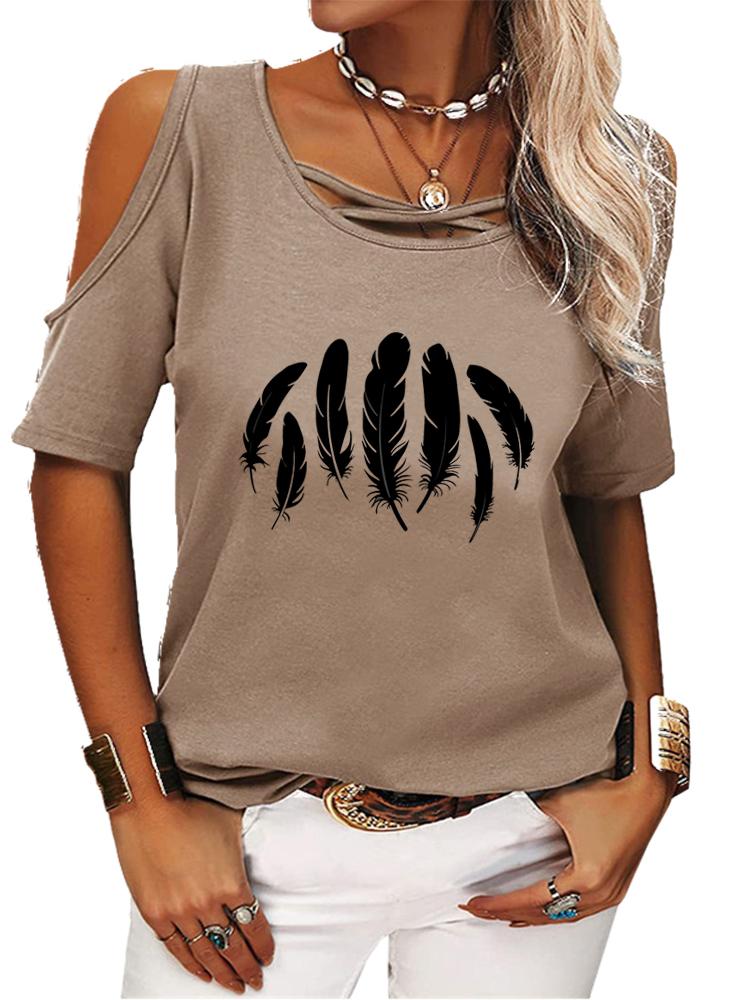 Women Casual Short Sleeve Shirt Summer O Neck T-shirt Ladies Fashion Print Off Shoulder Top