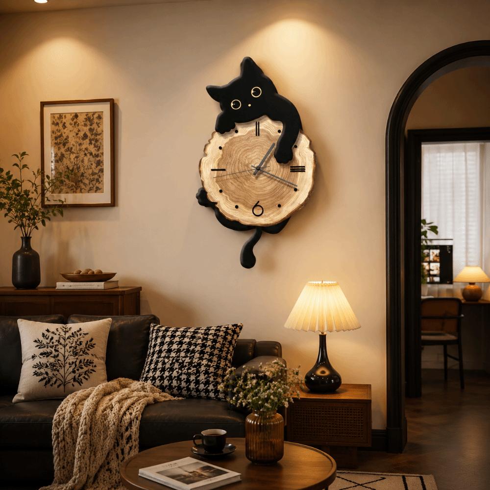 Tail Swing Wall Mounted Clock Cute Cat Hanging Clock Modern Style Cat Wall Clock  Bedroom