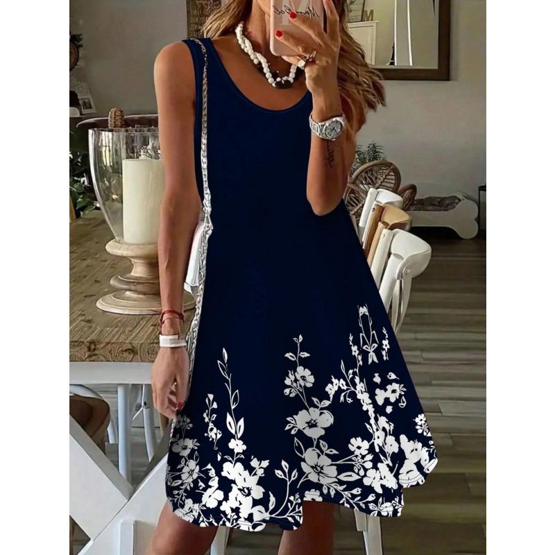 IHUASU Women's Fashion Casual Sleeveless U-Neck Casual Dresses