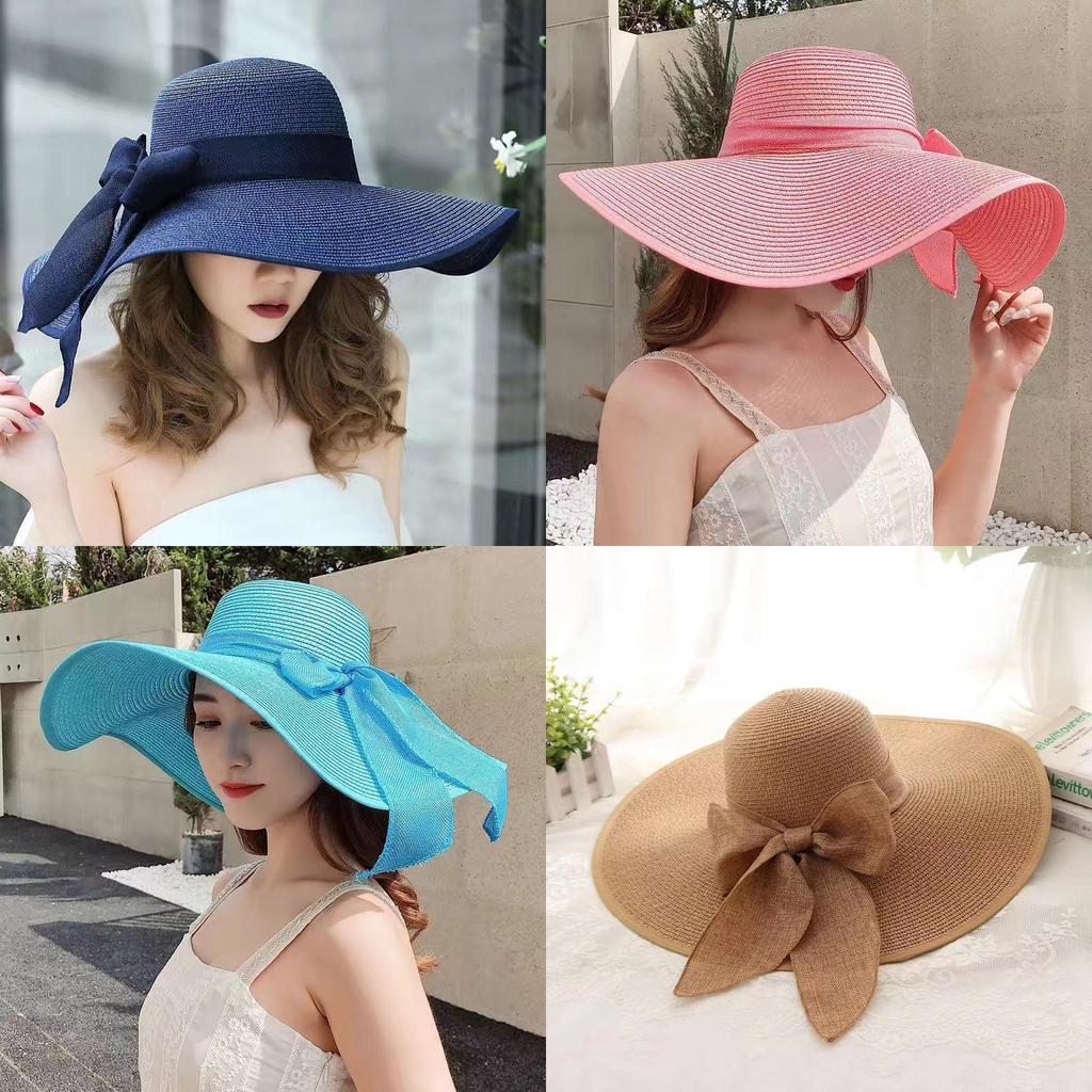 Sommer Strohhut mit breiter Krempe mit Sonnenschutz Faltbar für Damen Modischer Sonnenhut