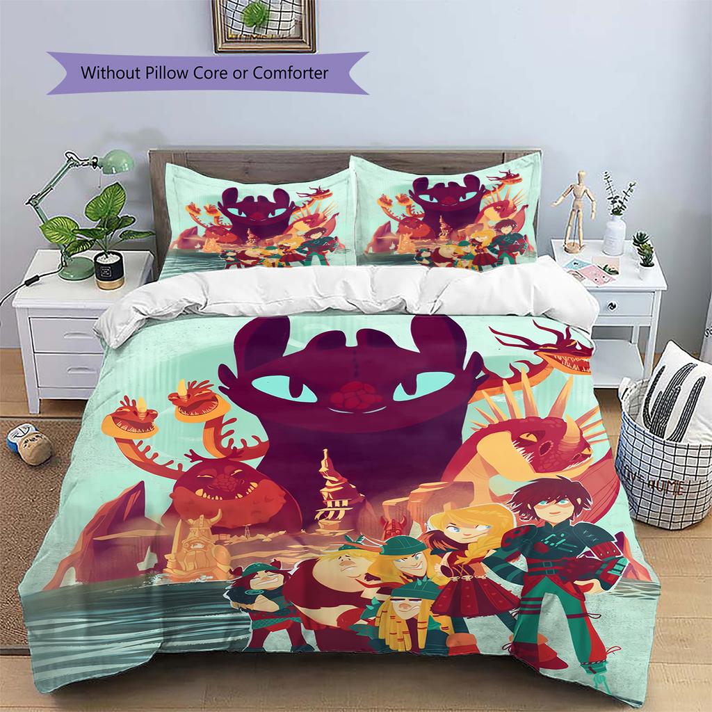 Jak vycvičit draka Dobrodružství Povlak na peřinu & Povlaky na polštáře, Ložní prádlo pro fanoušky HTTYD, Perfektní dárek.chl
