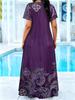 Plus-size women's spring/summer dress, round neck, short sleeves, floral print.