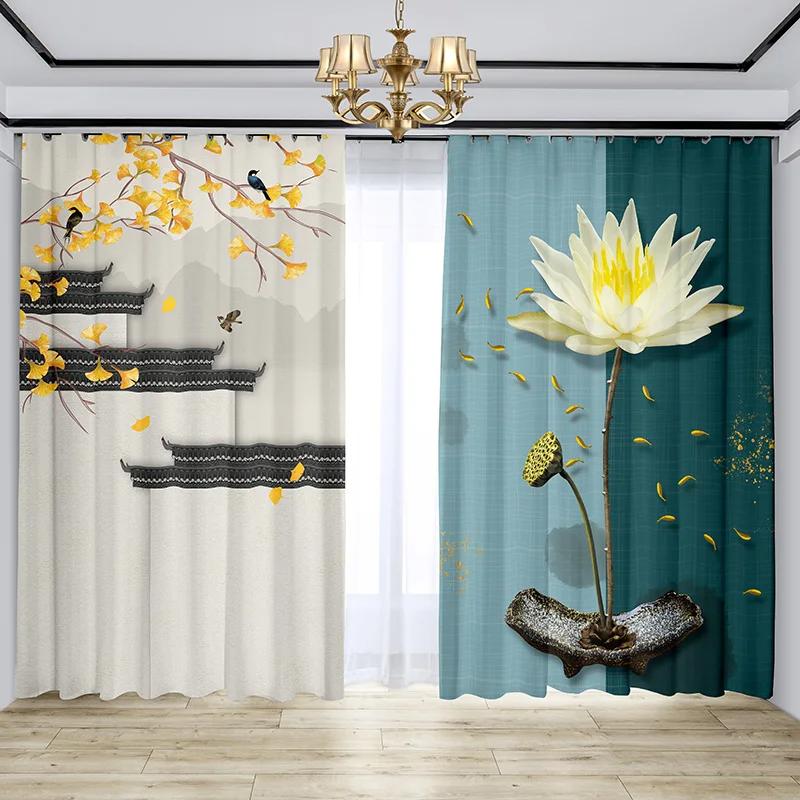 Chiński Parawan Zasłona Nowy Chiński Salon Wysokiej Klasy Atmosfera Tusz Lotos Retro Zen Wysokie Zacienienie Nowy Modny Wzór