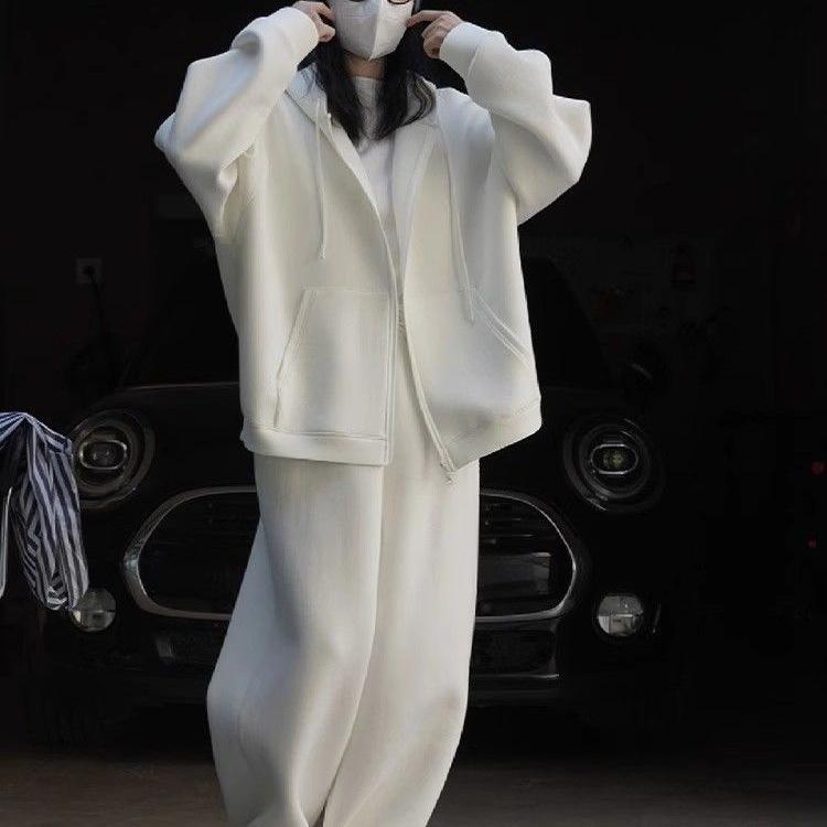 Women's 2025 Street Style Hoodie & Wide-Leg Pants, Autumn/Winter Thickened Casual Tracksuit Two-Piece Set