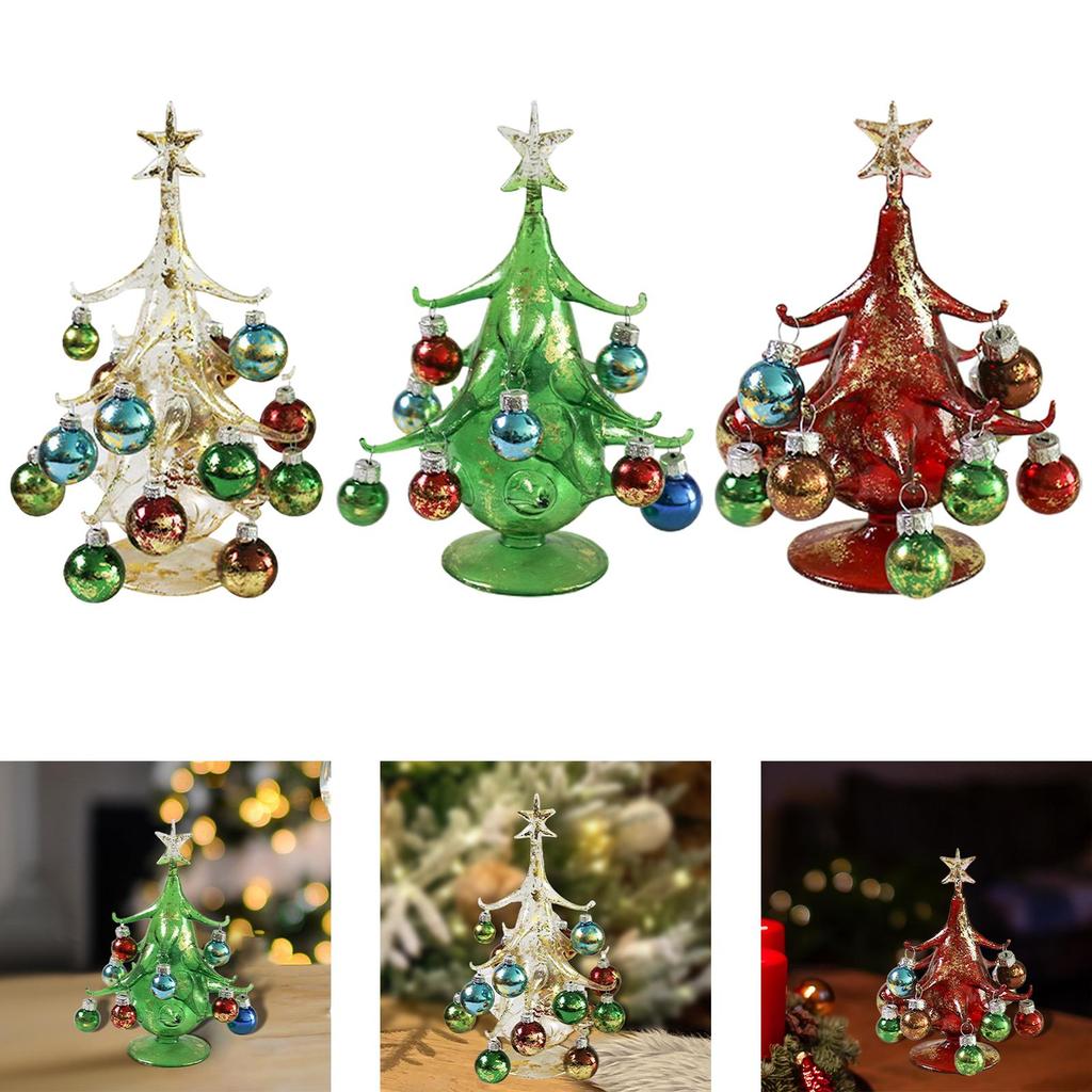 Glass Christmas Tree Decoration Handicraft for Tabletop Party Collectible