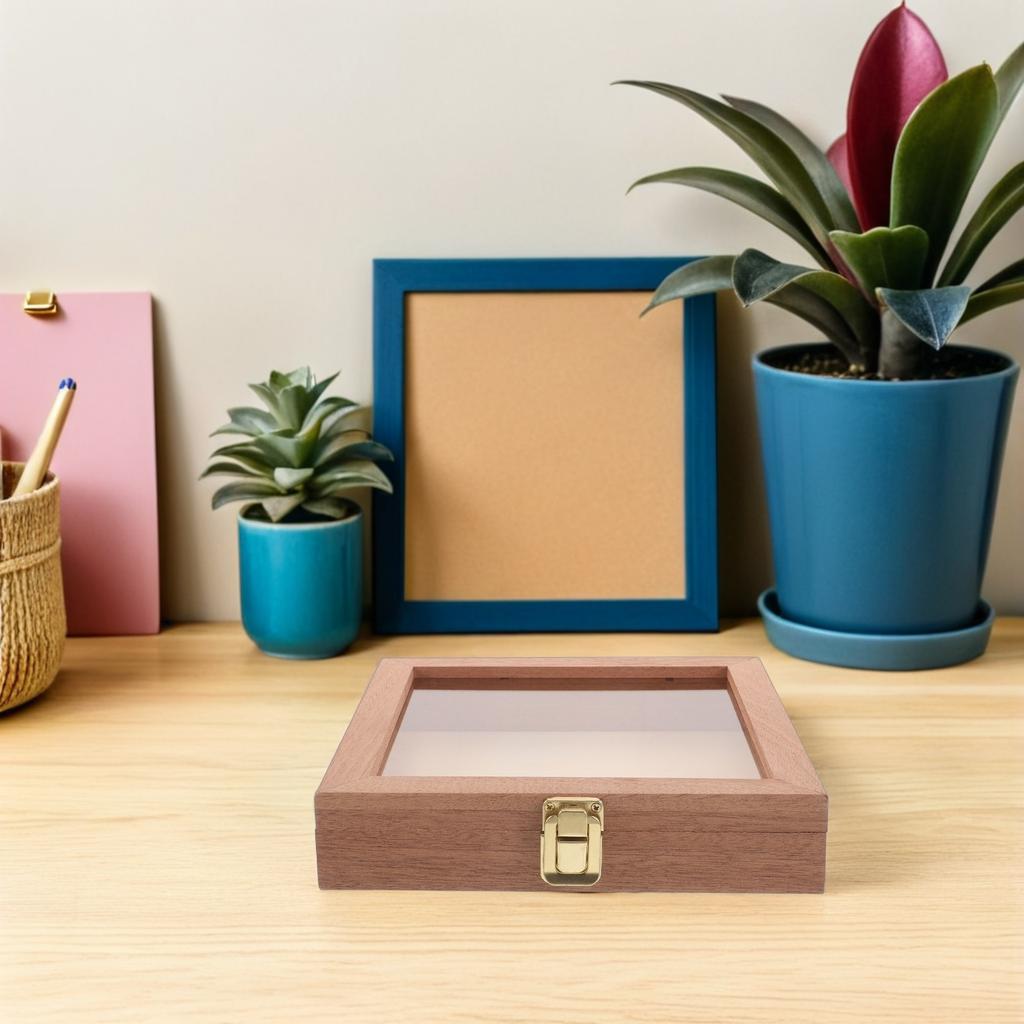 Small Sapele Wooden Storage Box Square Natural Wood Transparent Display Jewelry Organizer Dry Flower Keepsake Butterfly Specimen