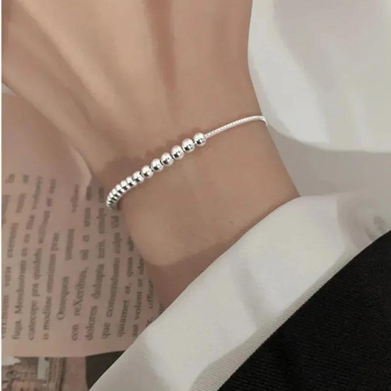 Luxus 925 Silber Runde Perlen Armbänder für Damen Herren Vintage Einfach Verstellbare Kette Armbänder Party Hochzeit Schmuck