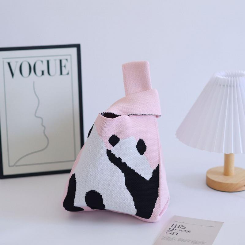 Ins Internet celebrity handbag women's knitted wool bucket bag Japanese and Korean version versatile hand carry casual tote bag box lunch bag