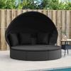 VidaXL Outdoor-Loungebett mit Dach und Kissen Schwarz Poly Rattan