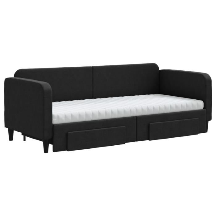 VidaXL Lit de jour avec gigogne et tiroirs noir 80x200 cm tissu 3196867