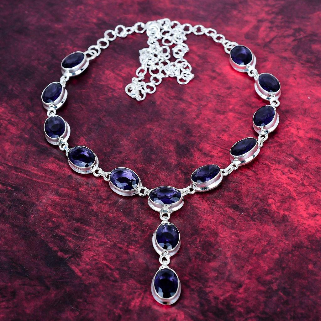 Amethyst Necklace, Handmade Gemstone 925 Solid Sterling Silver Necklace Antique Jewelry, Adjustable Chain Necklace, Engagement Gift