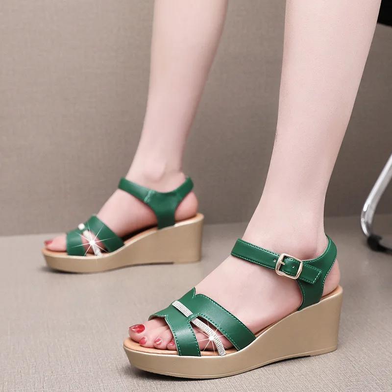 8cm 10cm Small Big Size 33-43 Comfortable THick Platform Sandals Wedges Shoes 2025 Summer High Heels Sandals Office Beach Mom