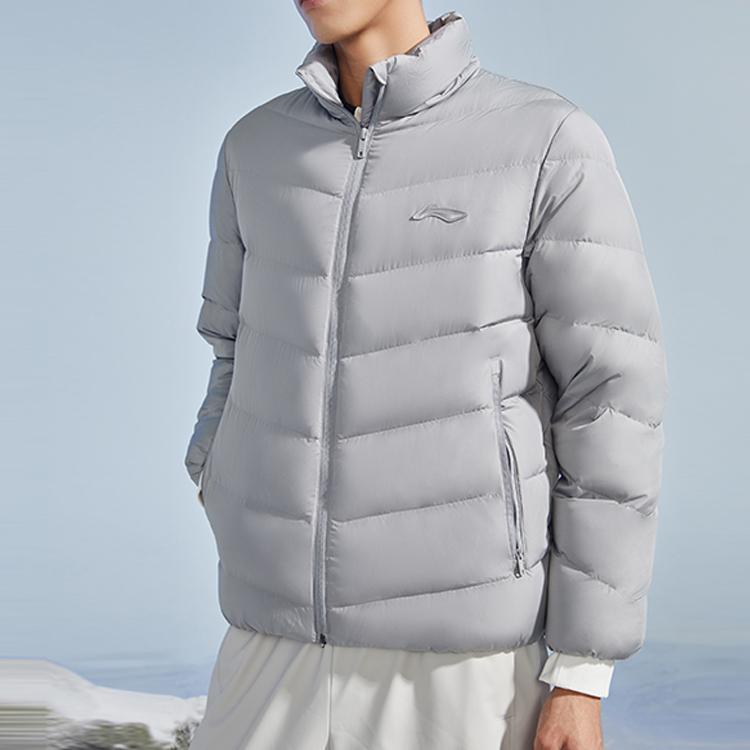 Li Ning Training Series Logo Short Warm Sports Down Jacket Men Jackets Ultimate-Gray AYMR375-3