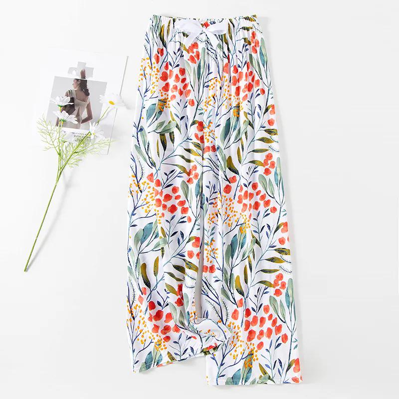 WTEMPO Mom's Large Size Elastic High Waist Wide Leg Culottes Women's Spring Summer Autumn Loose Casual Floral Printed Thin Cropped Pants