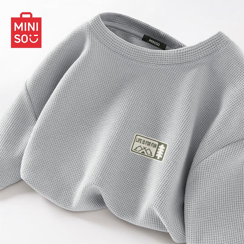 MINISO Men's Waffle Knit Heavyweight Crew Neck T-Shirt