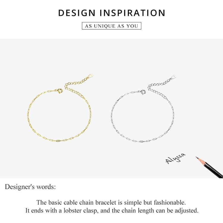 Brățară reglabilă cu cablu aurit BAMOER din argint 925 pentru bijuterii de modă pentru femei