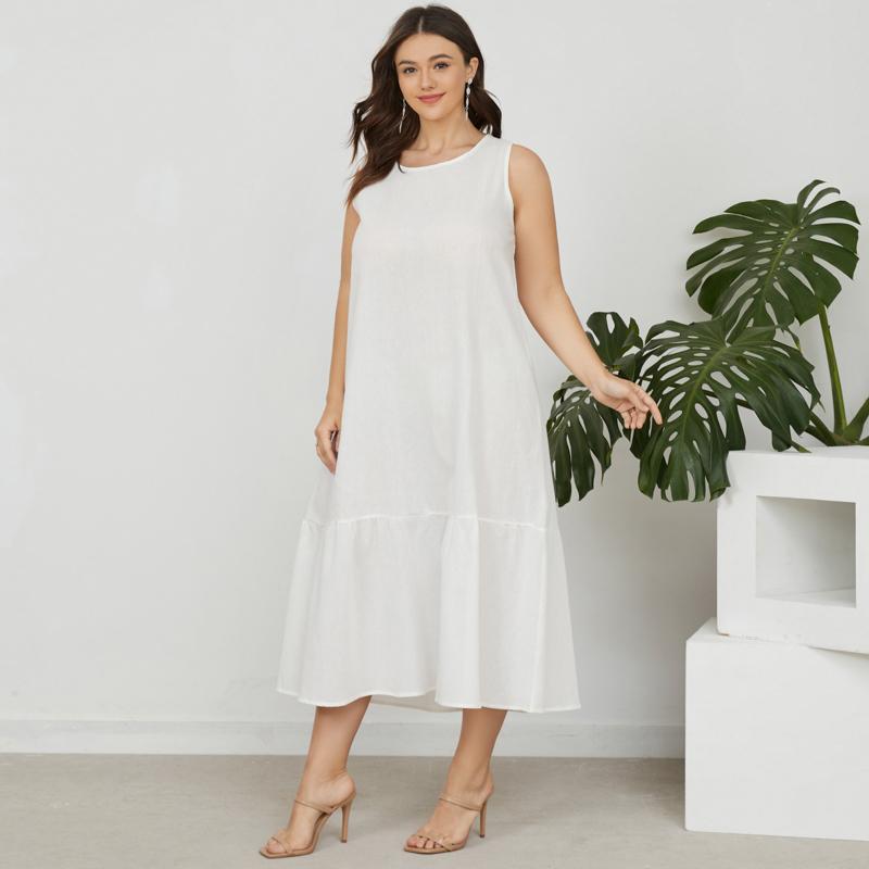 Summer Women Sleeveless Tank Holiday Long Dress Round Neck Casual Loose Maxi Dress Bottoming Dress Plus Size