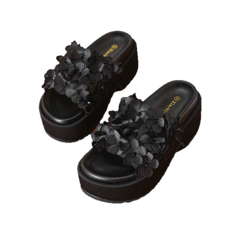 European Station Summer 2025 New One-Word with Open-toed Flower Cool Slippers Women's Fashion Casual Thick Bottom Skinny Outer Wear