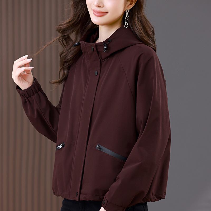 Women's Casual Hooded Jacket - 2024 Spring/Autumn Fashion, Loose Slim Fit, Petite Mom Style, Short Pure Cotton Top