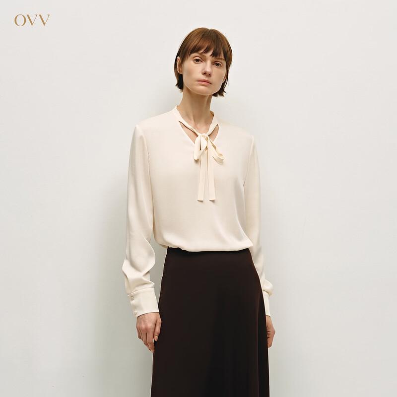 OVV Elegant V-Neck Ribbon Blouse M