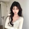 Women's Autumn Lace Trim Bow Slim Fit Long Sleeve Top