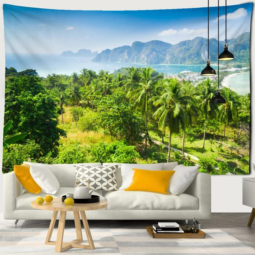 Sea Moon Cherry Blossom Forest Trail Wall Hanging Tapestry Home Decoration Living Room Bedroom Wall Background Hanging Cloth