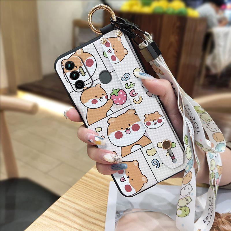Cartoon Wrist Strap Phone Case For Tecno Spark 7/Spark7T Protective Anti-knock Anti-dust Waterproof Silicone Wristband