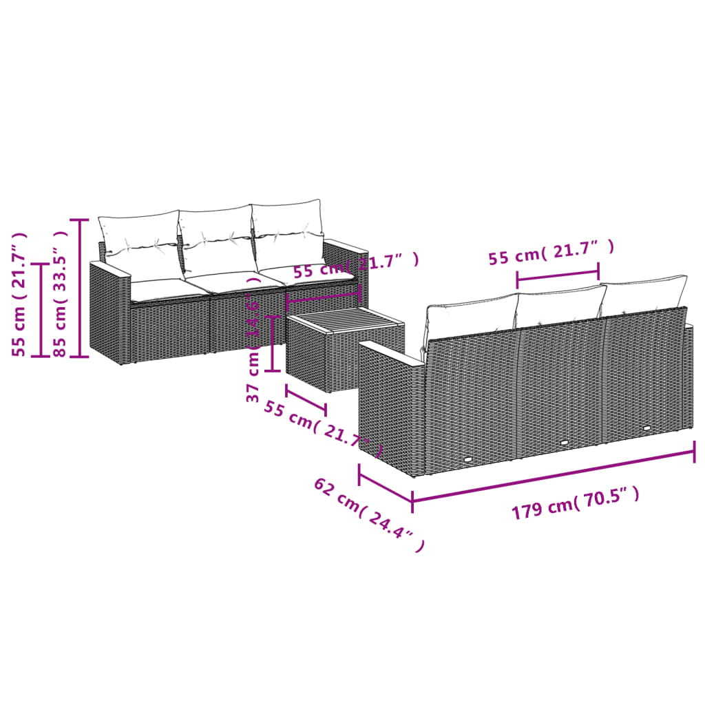 7 Piece Outdoor Sofa Set with Cushions Black Poly Rattan