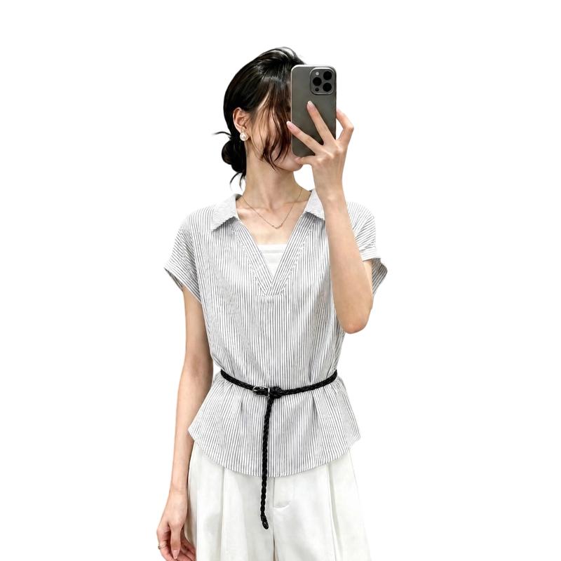 La Chapelle Women s Striped Faux Two-Piece T-Shirt L