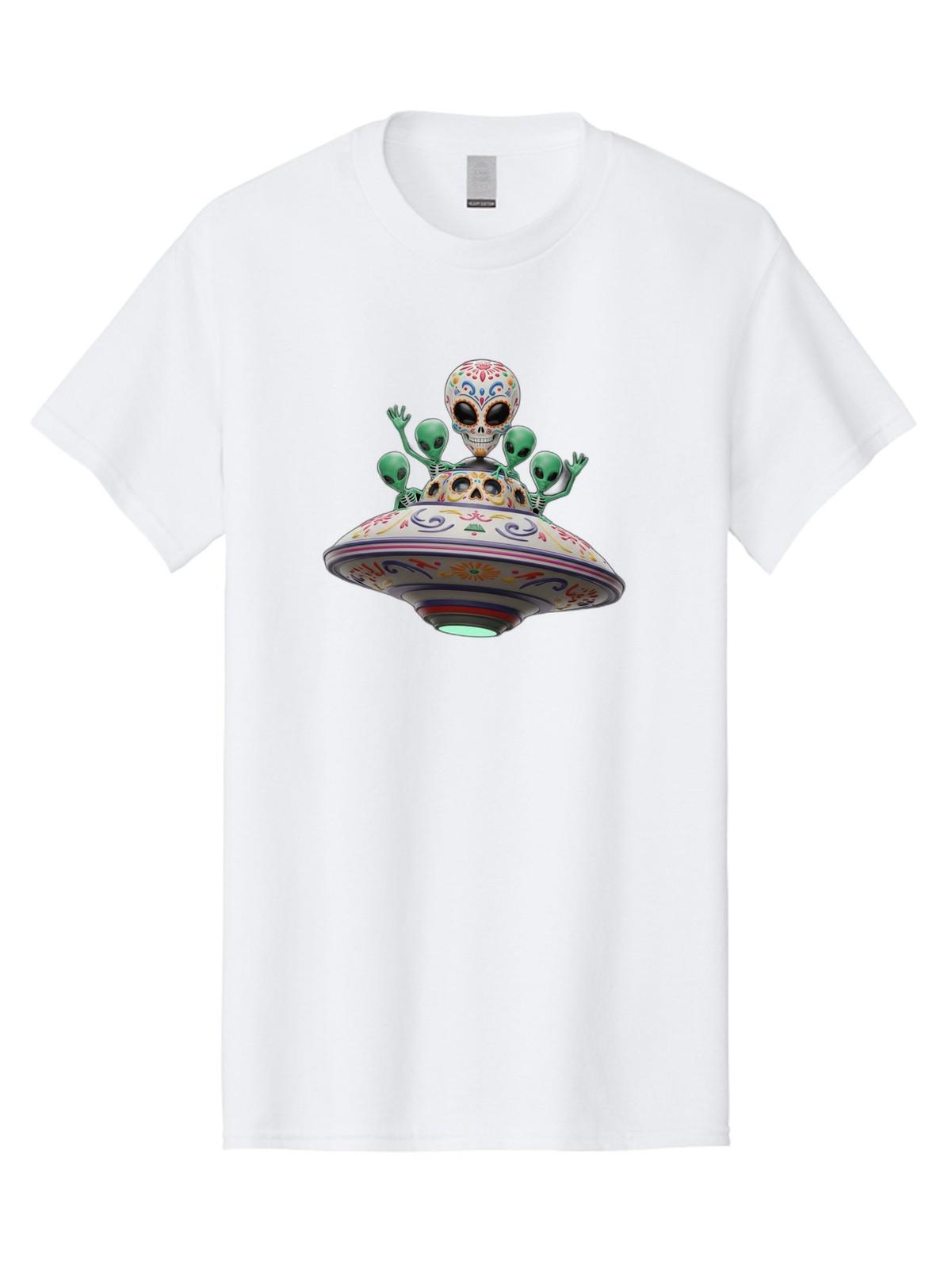 Sugar-Skulls-Ufo Mens Graphic Tee, 100% Cotton, Casual Summer Wear S разноцветный
