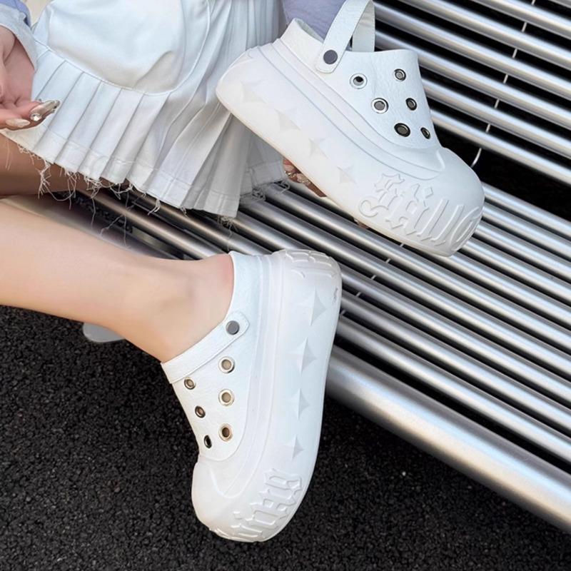 Baotou sandals women's sports summer new hollow breathable little white shoes 8cm thick-soled inner height-increasing hole shoes