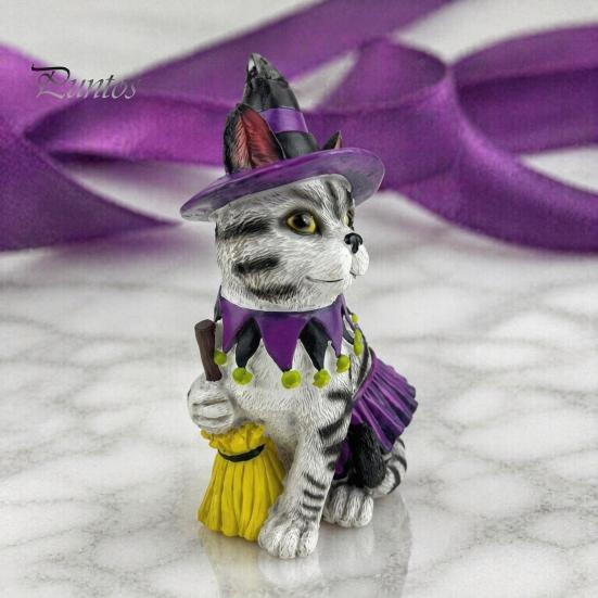 Spooky Halloween Gift for Friends Ornament, Witch Black Cat Pumpkin Shape, Durable Synthetic Resin Unique Holiday Kids Weather Resistant Figurine,