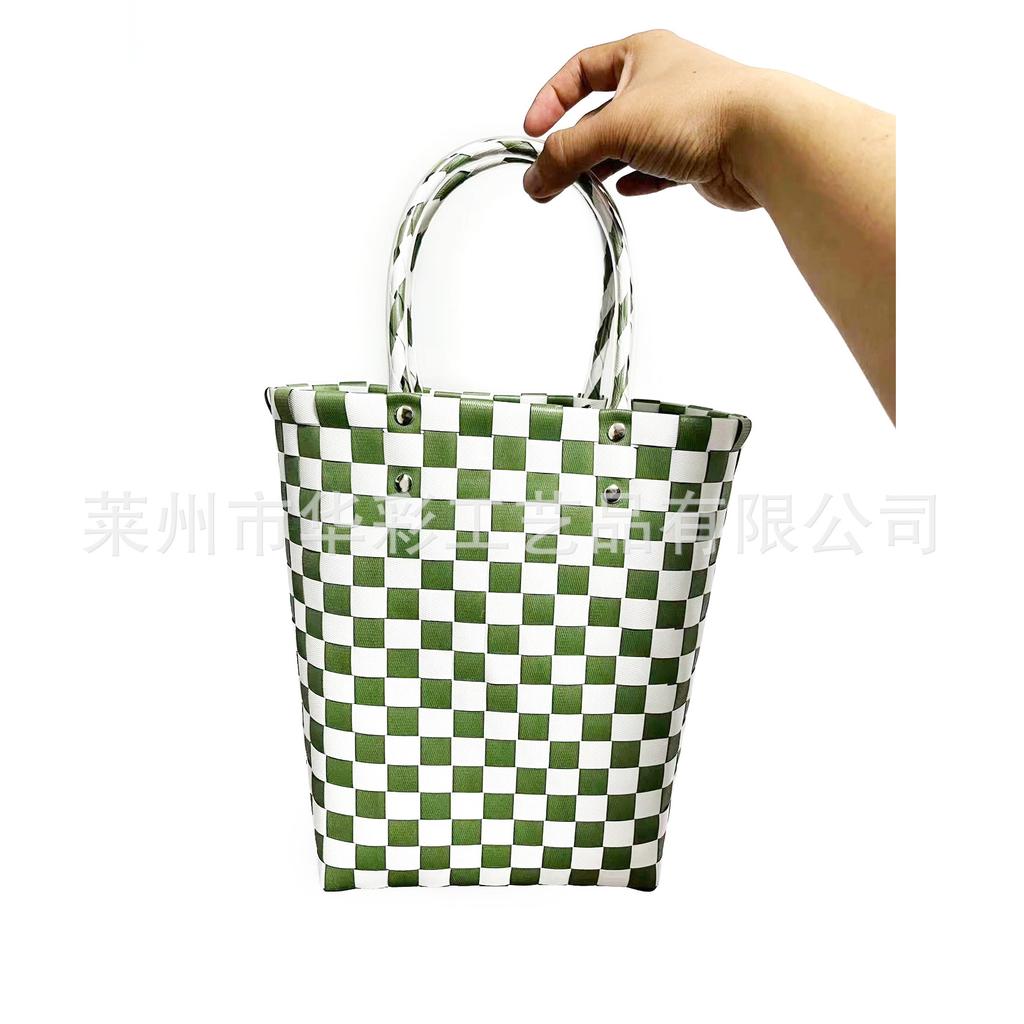 Bucket bag hand-woven contrasting color vegetable basket creative hand basket photo vacation leisure women's bag