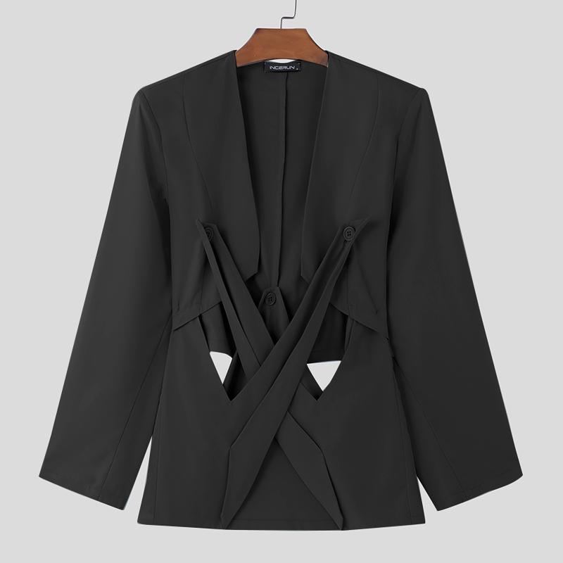 

INCERUN Мужской пиджак без воротника с длинным рукавом и регулируемой пуговицей спереди 5XL чёрный