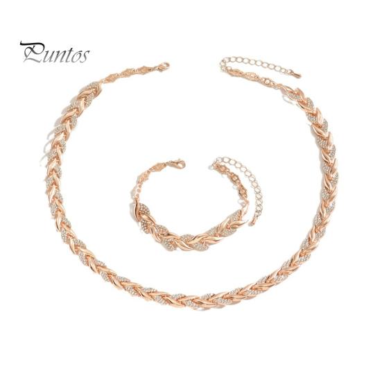 

2 шт./компл. женский комплект ювелирных изделий в форме листьев, инкрустированный стразами, регулируемая длина, ожерелье, браслет, набор для вечеринки, свадьбы, декора розового золота