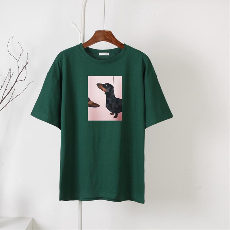 Hirsionsan Vintage Art T Shirt Women Summer Casual 100% Cotton Short Sleeve Tees Female Loose Cartoon Pattern Print White Tops