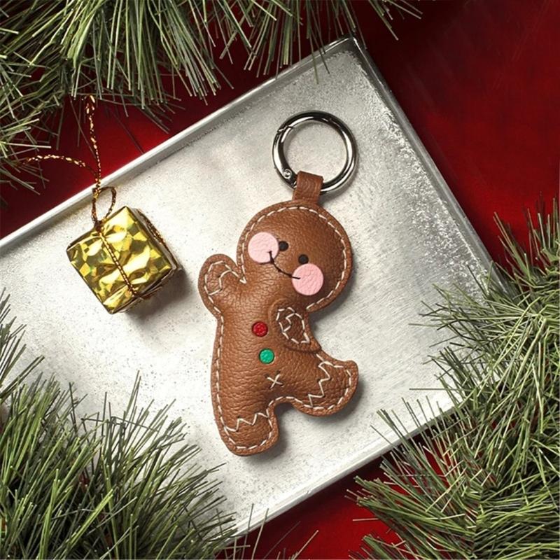 Plush Padded PU Leather Gingerbreads Man Keychain Lovely Designs Soft Materials Sturdy Hook for Keys