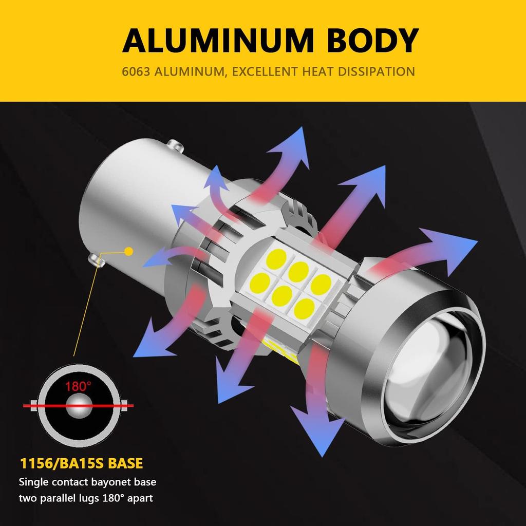 PHINLION 3200 Lumens Super Bright 1156 1141 3497 P21W 7506 LED Reverse Light Bulbs with Projector for Car Truck RV Backup Lights, 6000K Xenon White