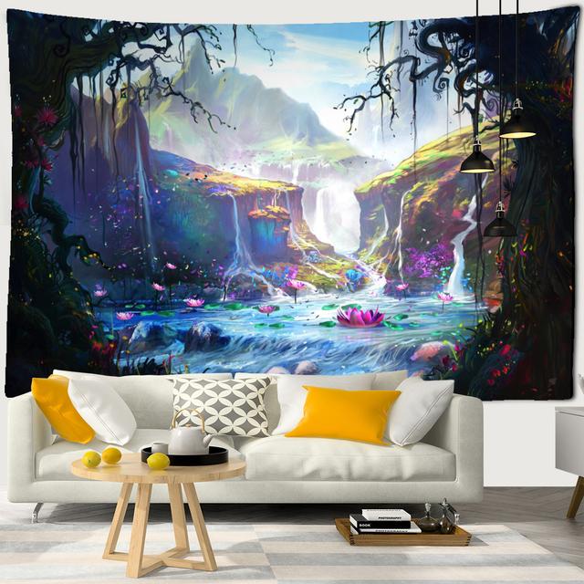 Yellow Dream Life Tree Tapestry Animation World Wall Hanging Tapestry Hippie Wall Decoration Wall Art Bohemian Home