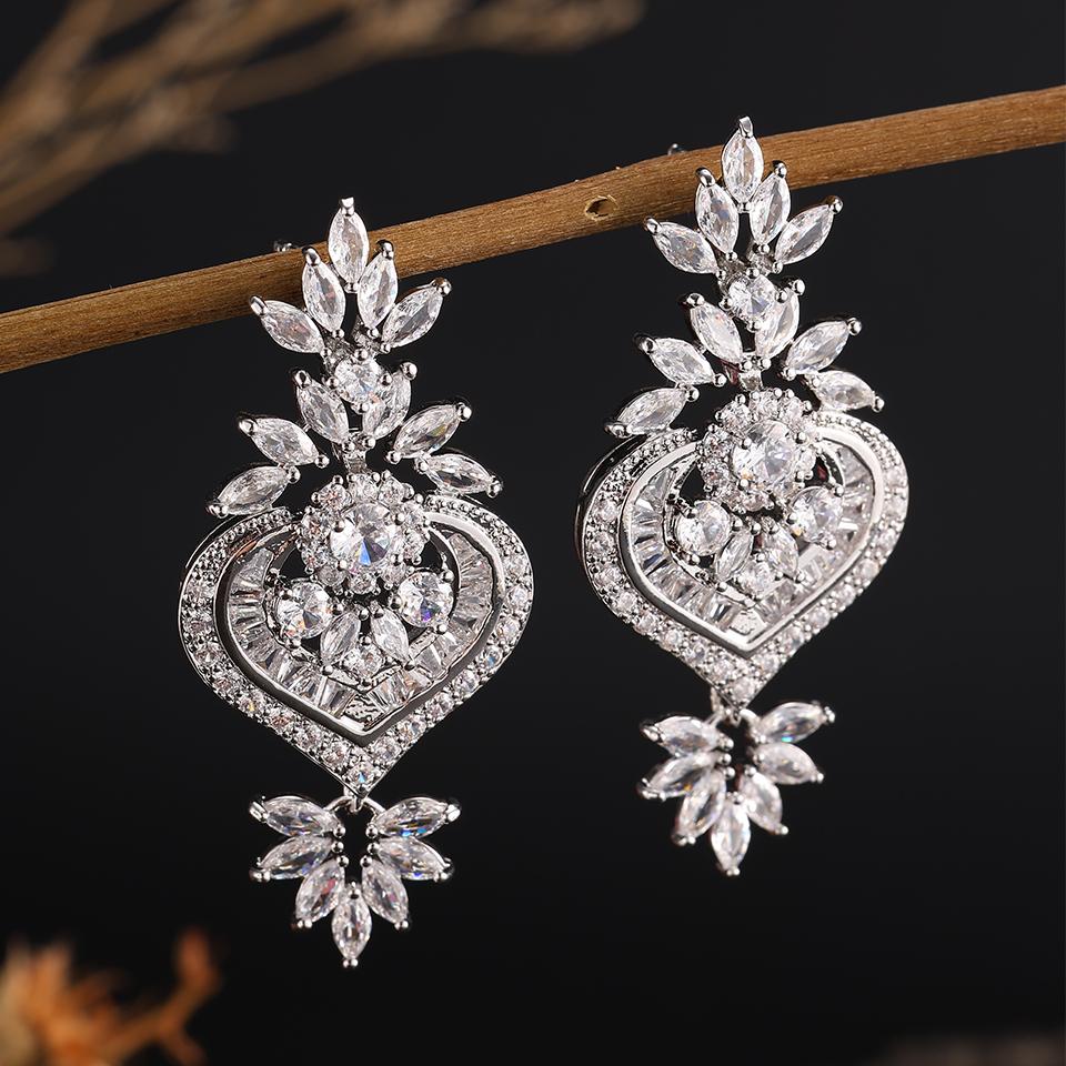 Luxury Big Clear Zircon Long Dangle Earrings Exquisite Shiny CZ Bridal Earring for Women Wedding Zircon