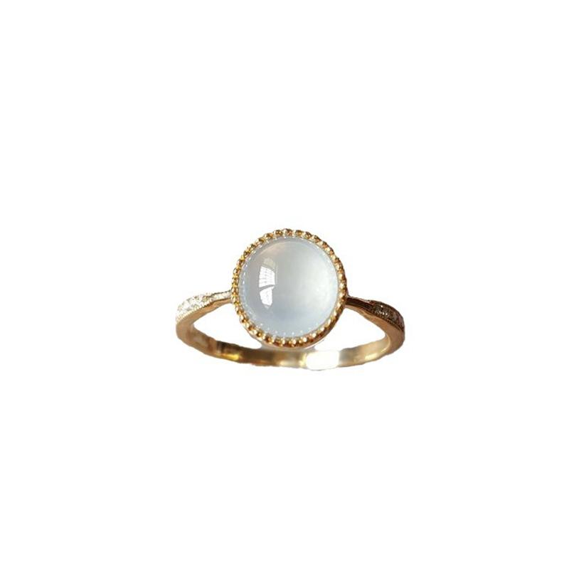 Natural Ice Chalcedony White Round Rings for Women Simple and Fashionable with Adjustable Opening Ring Party Jewelry Gifts