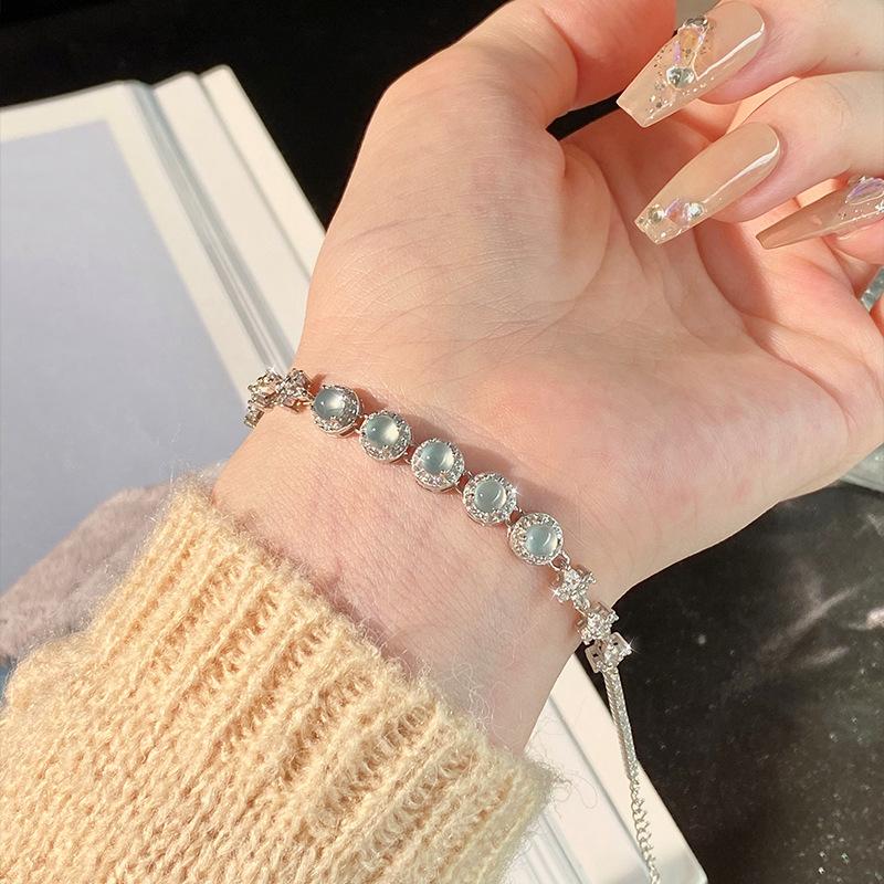 Cool Sense New Chinese Natural Blue Water Jade Bracelet Sterling Silver Female Birthday Gift Bracelet